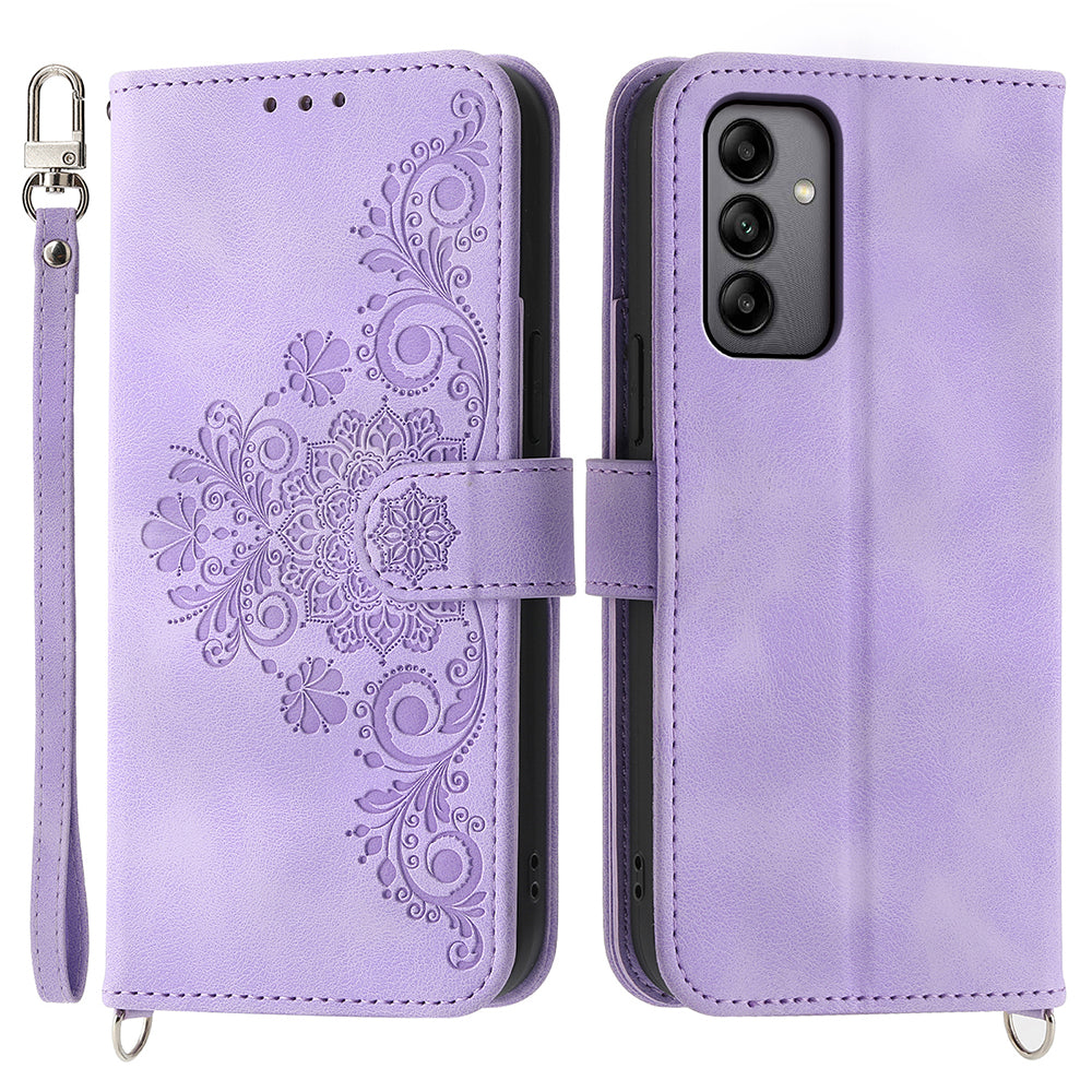 For Samsung Galaxy A05s 4G Leather Case Imprinted Stand Wallet Phone Cover with 2 Straps For Samsung Galaxy A05s 4G Leather Case Imprinted Stand Wallet Phone Cover with 2 Straps